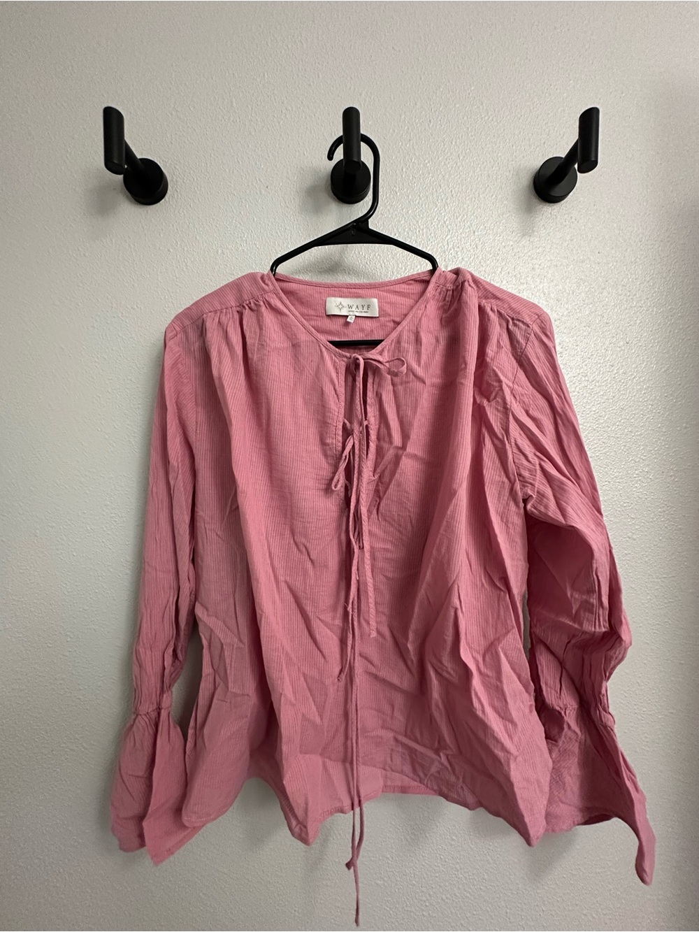 Wayf Pink Long-Sleeve Tie-Front Peasant Blouse
